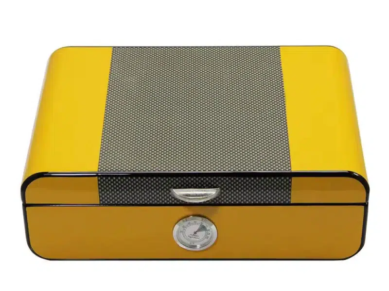 Glossy and matte finished cigar boxes showcasing UV and PU coatings