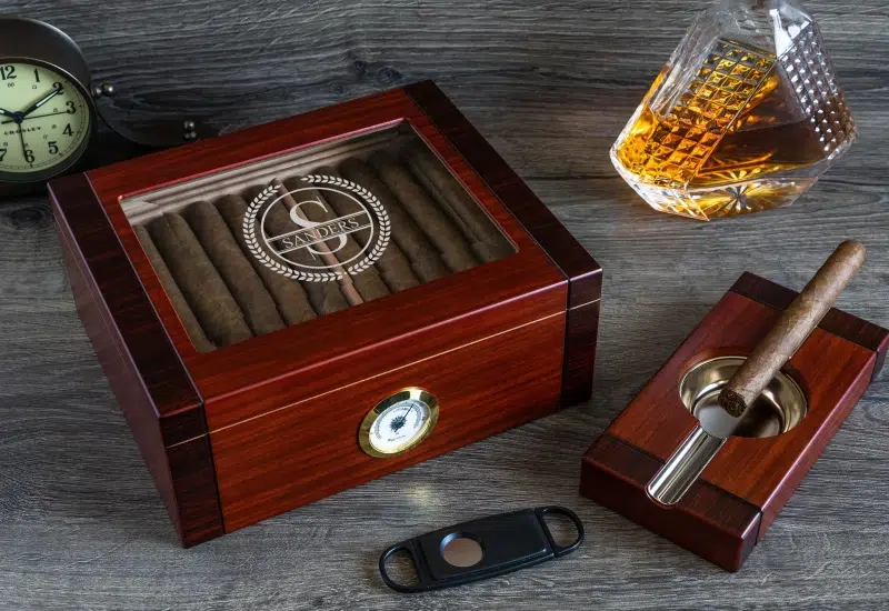Premium engraved and gold-stamped cigar boxes