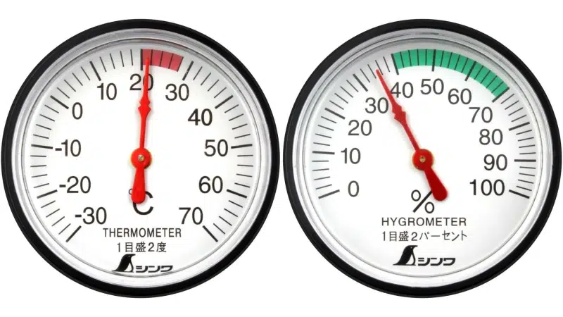 Thermo-hygrometer reading inside lacquer workshop