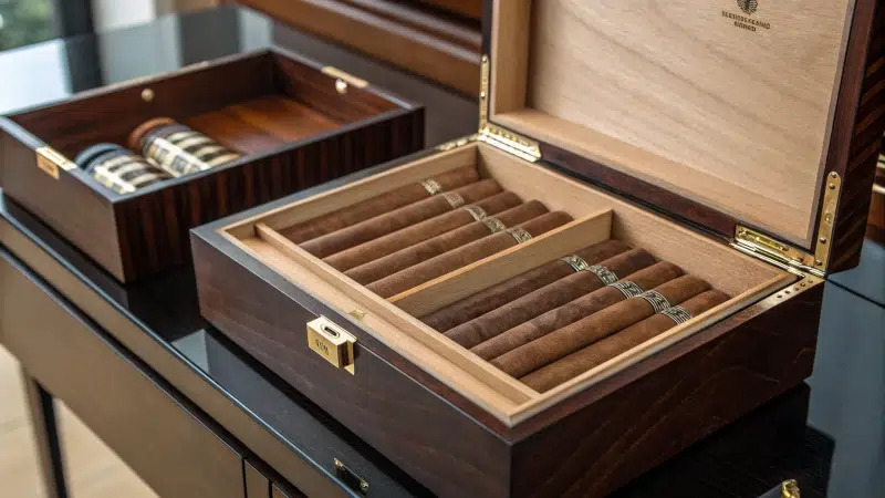 Luxury cigar box interior with compartments