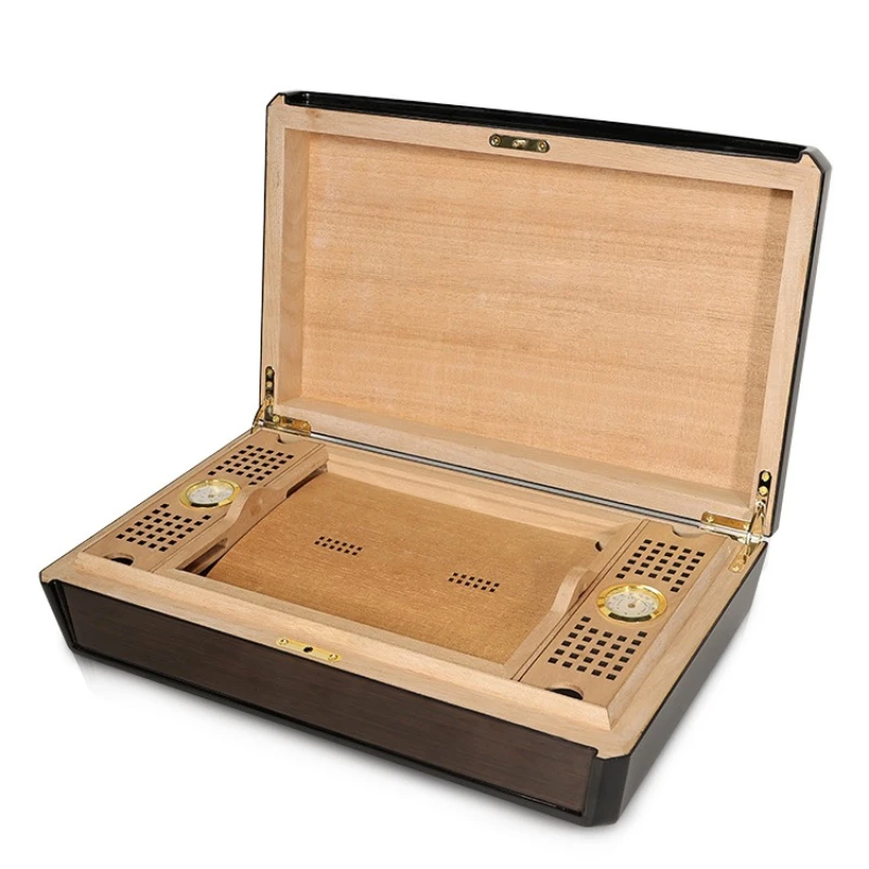 Humidor abierto para puros con dos higrómetros