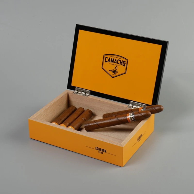 Open Camacho cigar box with cigars
