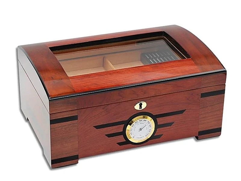 Glass top wooden cigar humidor with hygrometer