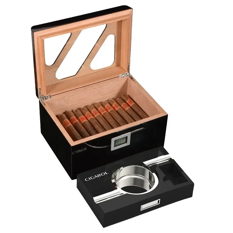 Digital cigar humidor with cigars and Cigarol ashtray