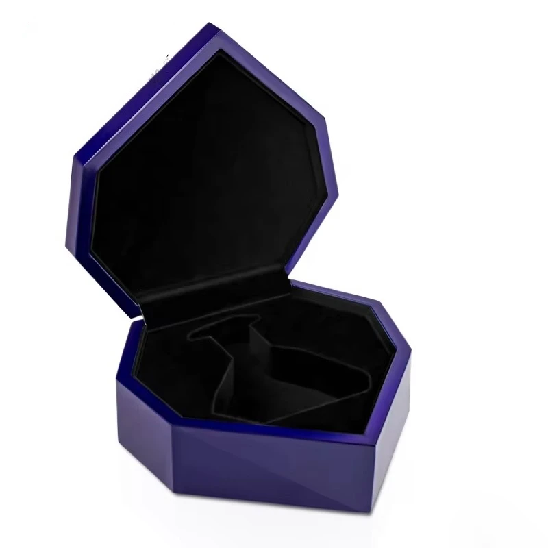 Geometric blue perfume box with black velvet insert