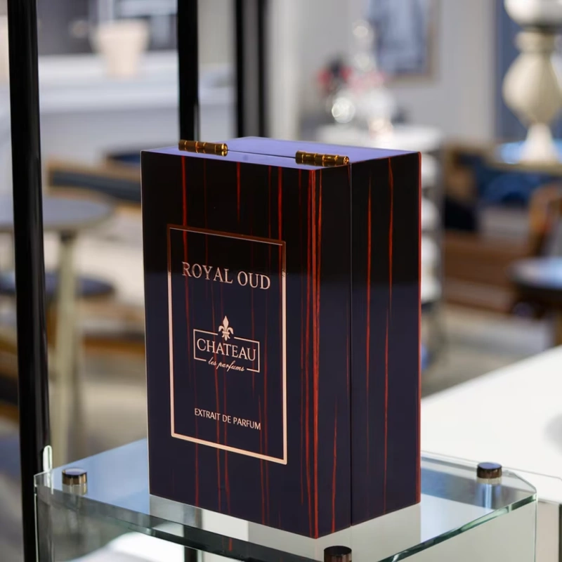 Closed CHATEAU ROYAL OUD perfume box on display