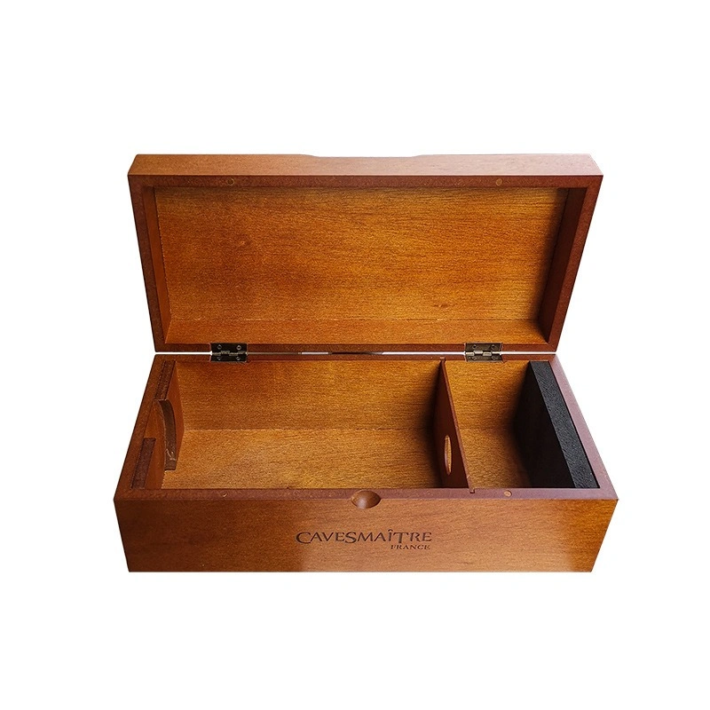 Cavesmaître wooden whisky box with open lid and organized compartments
