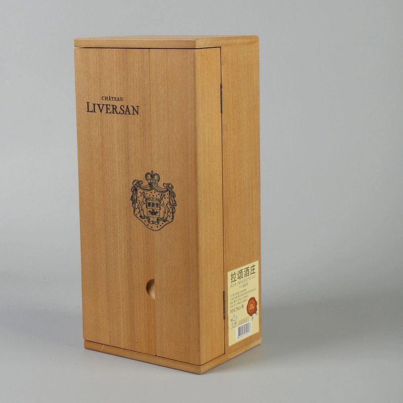 Château Liversan wooden whisky box with engraved crest and label