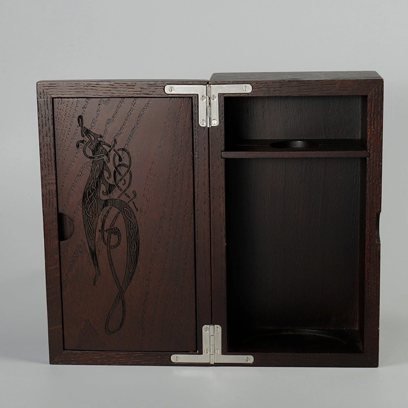 Interior of Highland Park 40 Years Old whisky box with intricate Norse design on the door
