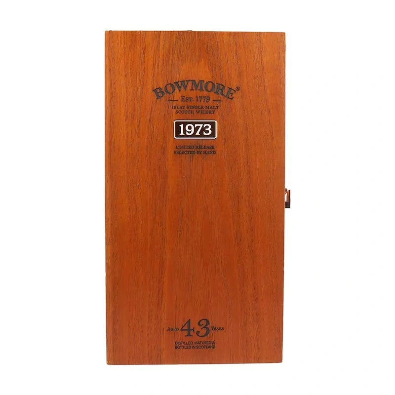 Bowmore 1973 whisky box in rich wood finish