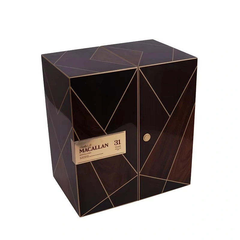 Macallan 31 year whisky box with geometric black and gold design