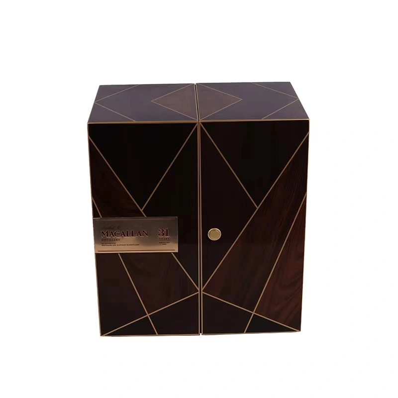 Front view of Macallan 31 year whisky box with geometric design