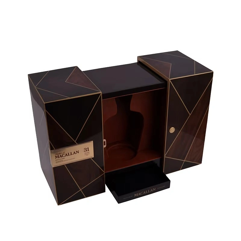 Macallan 31 year whisky box with open drawer and bottle insert