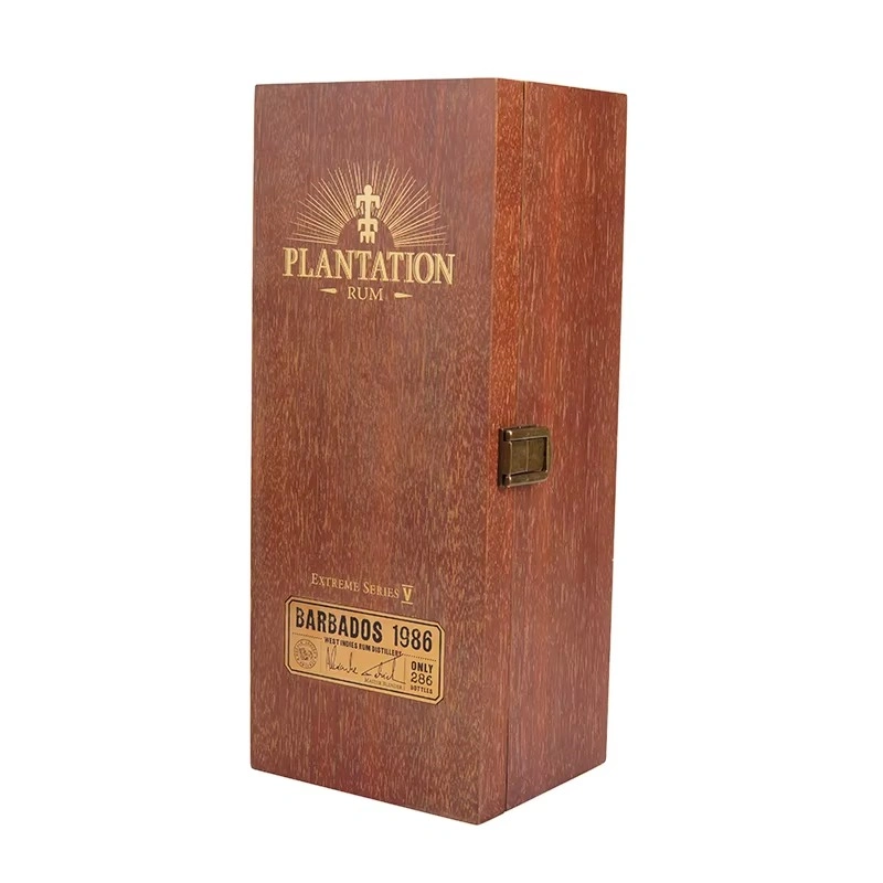Plantation Rum Barbados 1986 wooden box with gold logo