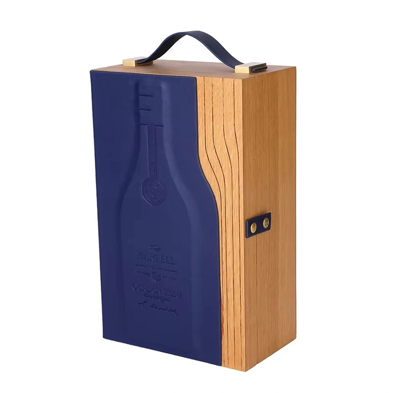 Martell wooden gift box with blue leather front