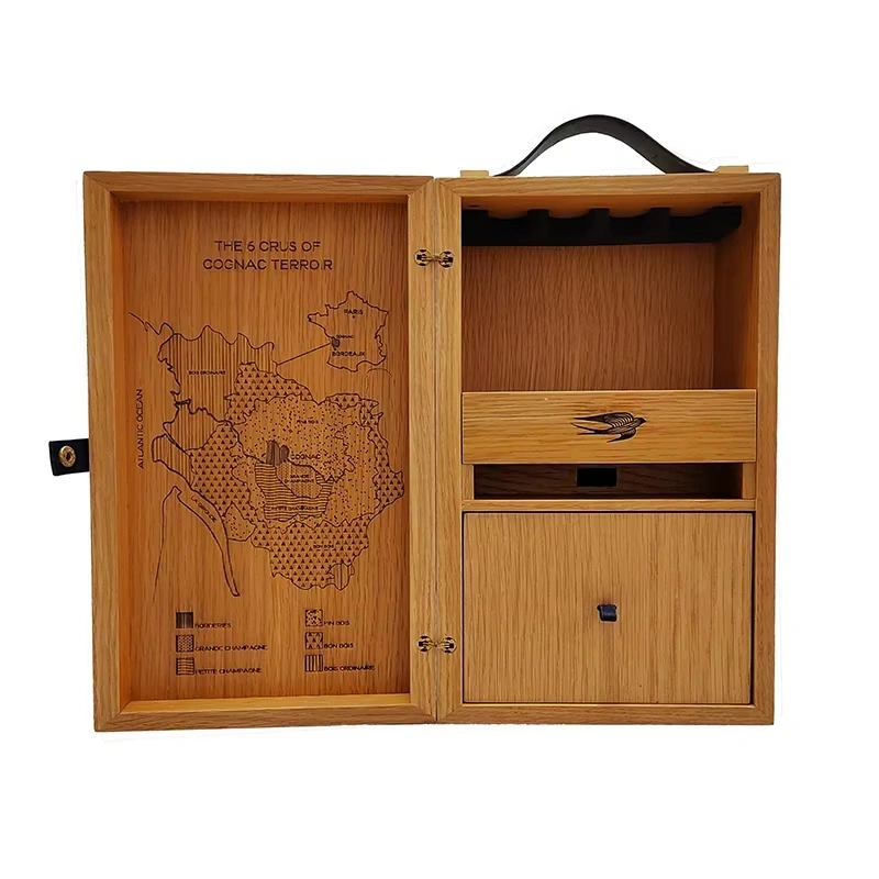 Open Martell box showing Cognac terroir map