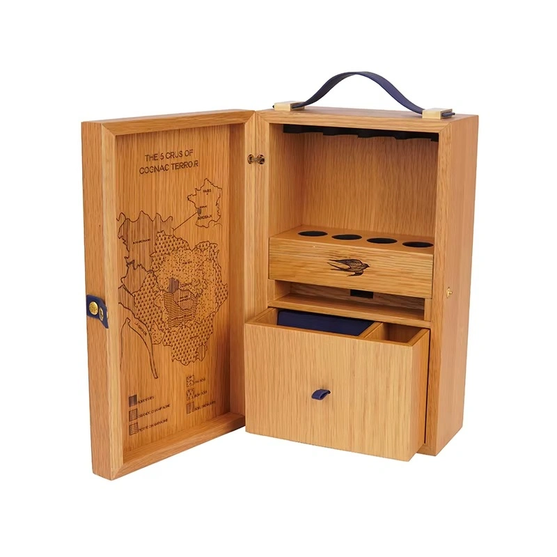 Martell wood box with map and compartments