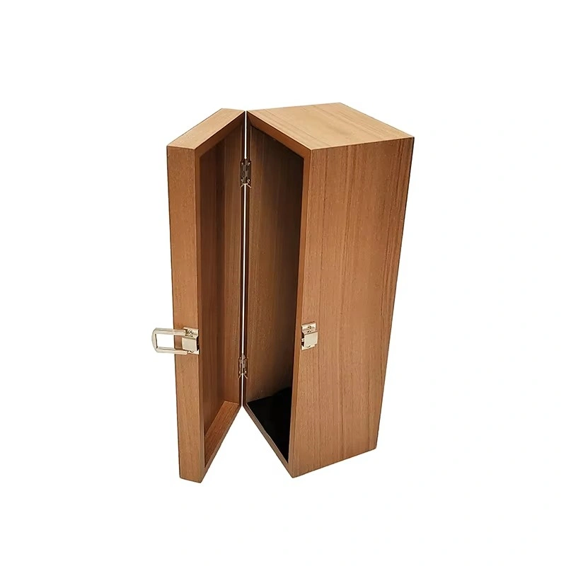 Open wooden whisky box with metal latch