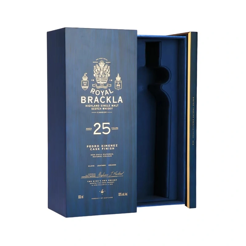 Open Royal Brackla 25 whisky box with bottle slot