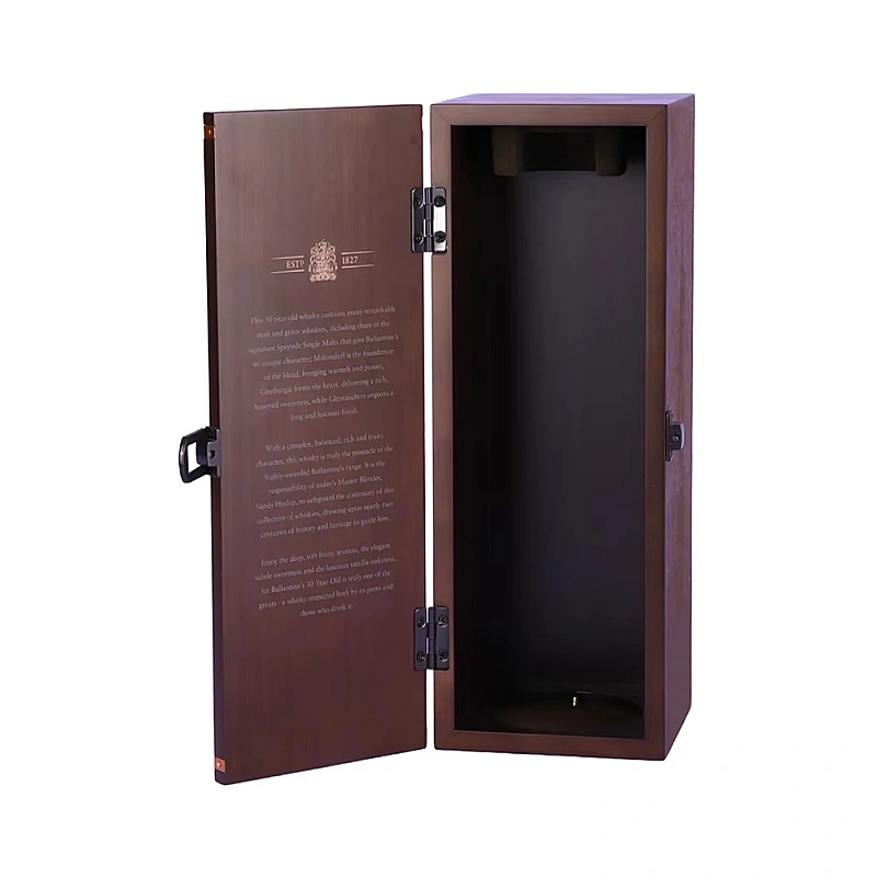 Open Ballantine's 30 year whisky box with interior text