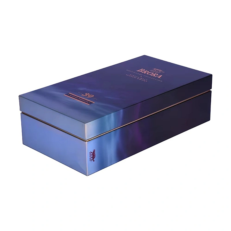 Brora 30 year whisky box lying flat with elegant design
