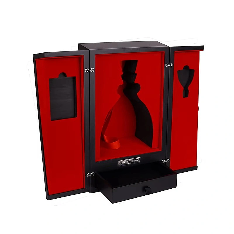 Luxury liquor box with red velvet interior