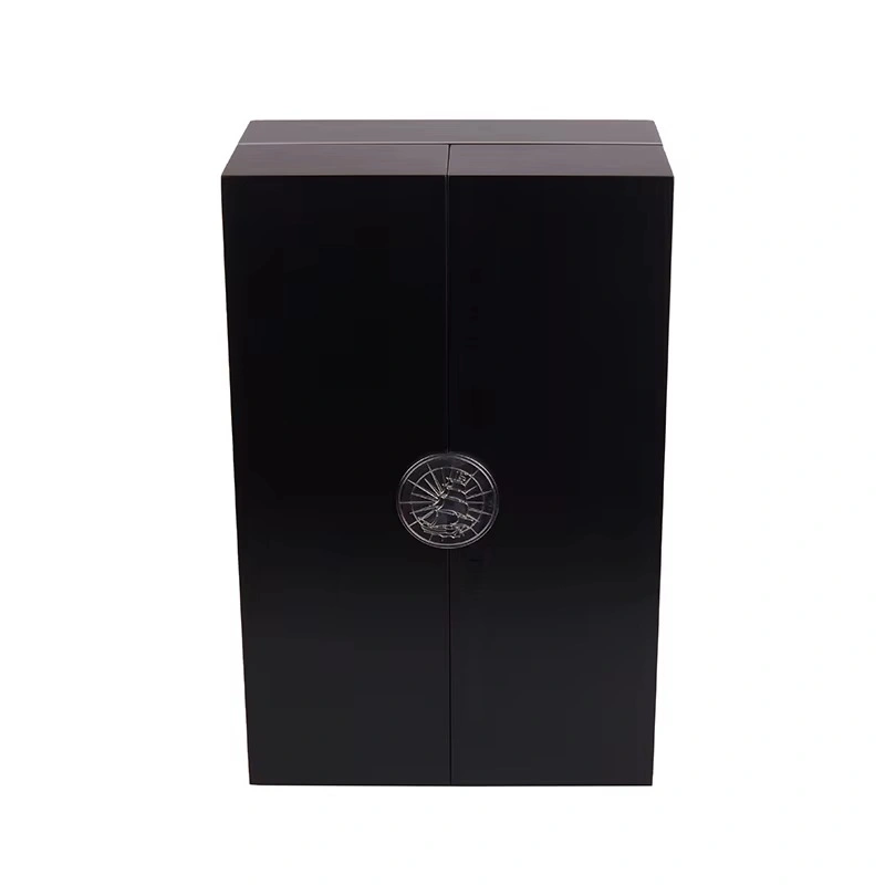 Elegant black liquor box with silver emblem